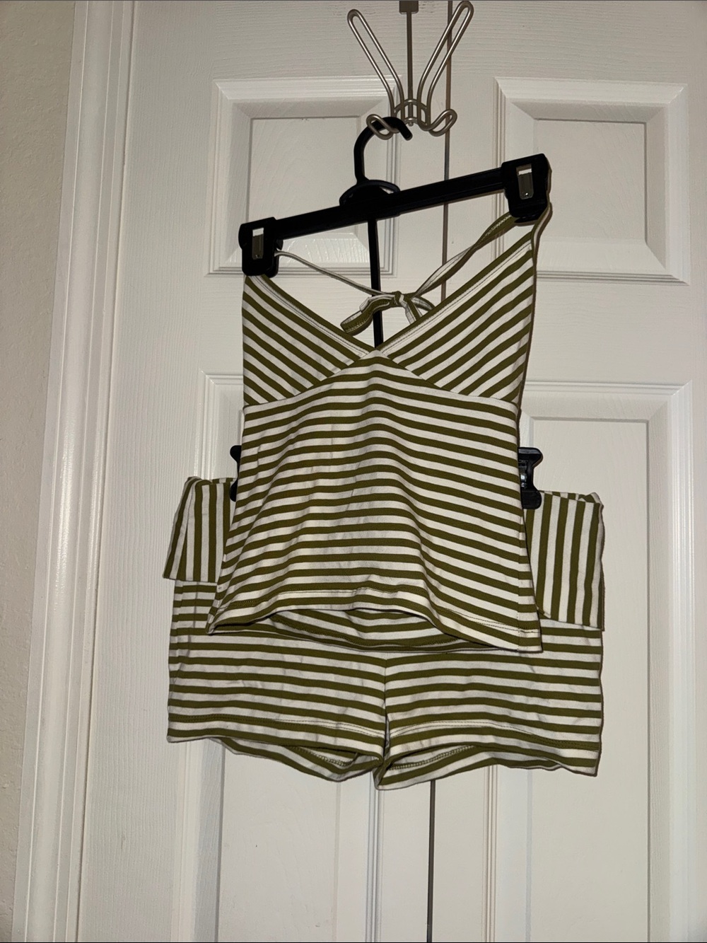 wild fable Striped Olive & White Sleep Cami Short Set